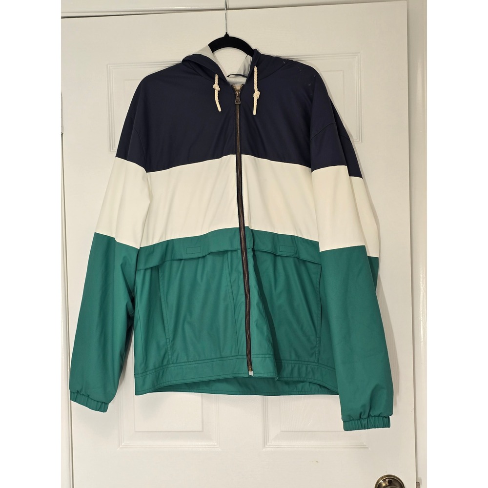 Weatherproof Vintage Mens XL Colorblock Rain Jacket Windbreaker Green Navy